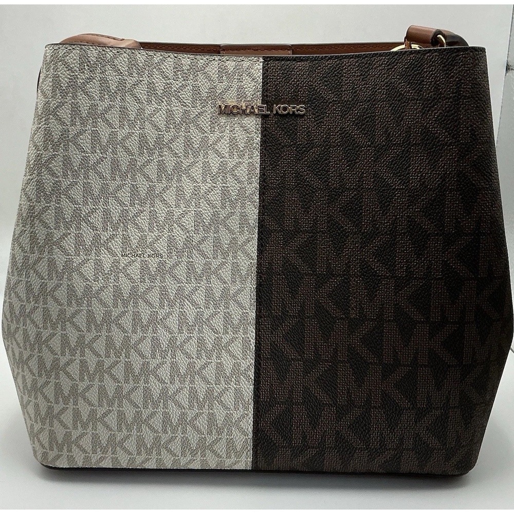 Michael Kors Pratt Medium Bucket Shoulder Bag Brown Multi Logo NWT